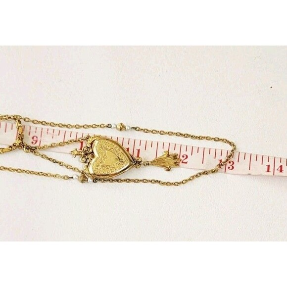 Vintage Signed ART Heart Locket Necklace – Double Chain 26" - Picture 7 of 7